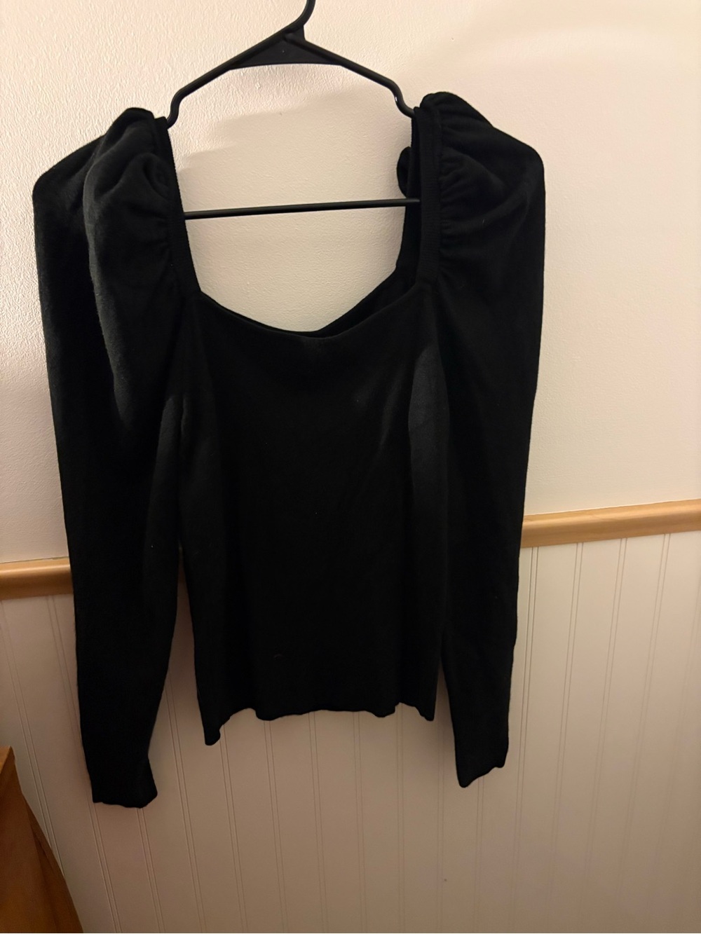 7th Avenue Design Studio NY&C Womens L Black Puff Sleeve Square Neck Top